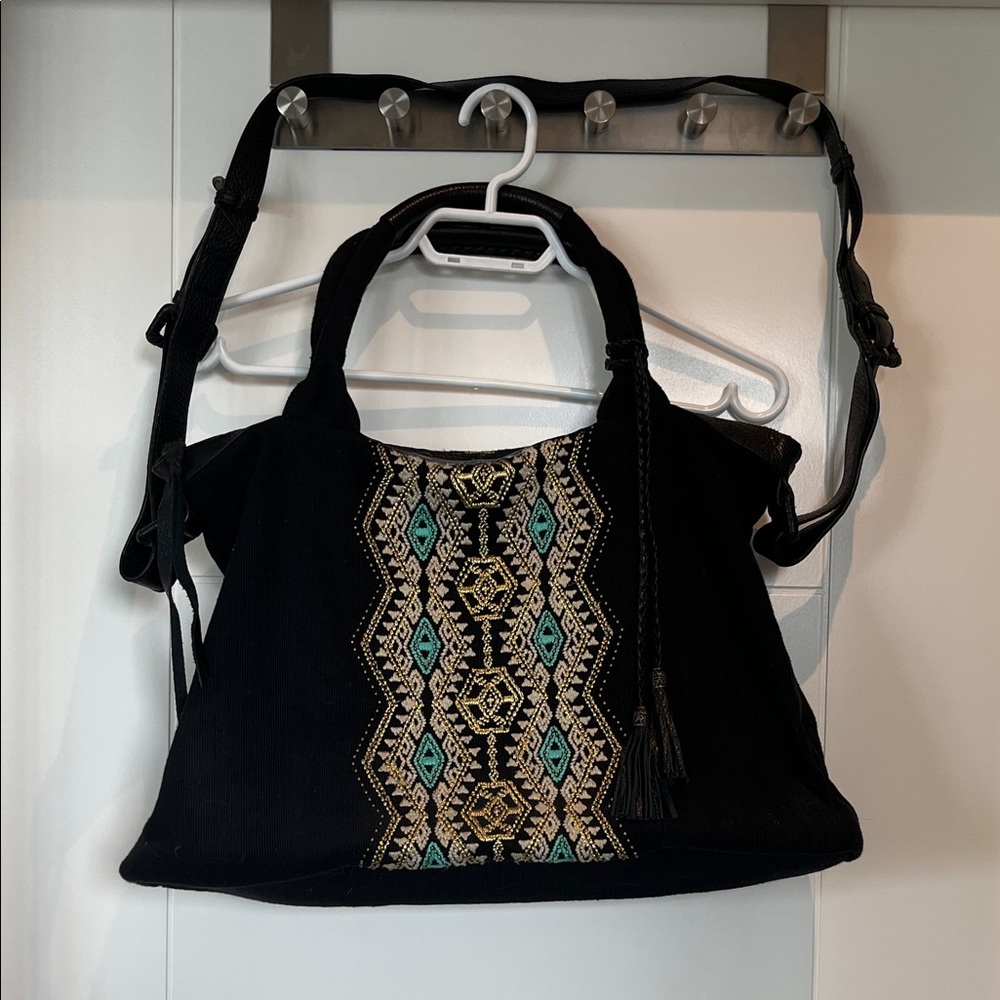 Lucky Brand Black Embroidered Shoulder Bag